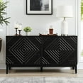 thumbnail image 2 of GZXS 4-Door Buffet Sideboard with Geometric Design, Solid Wood Base and Adjustable Shelves, Mid-Century Farmhouse Storage Cabinet, 60.5"L x 15.75"W x 31.9"H, Black, 2 of 7