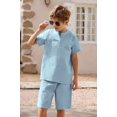 thumbnail image 3 of Arshiner Boy's 2 Pieces Summer Shorts Outfits Linen Set Casual Henley Shirts Short Sleeve Top and Short, 3 of 6