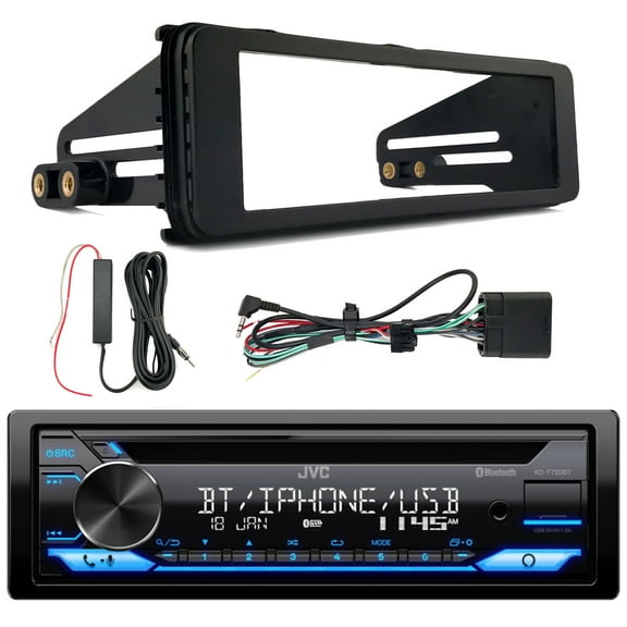JVC KD-T720BT Single DIN AM/FM Radio Stereo USB AUX Bluetooth CD Player Car Audio Receiver, Enrock 98-2013 Harley Install Single Din Installation Kit, Antenna Signal Reception Amplifier Booster Kit