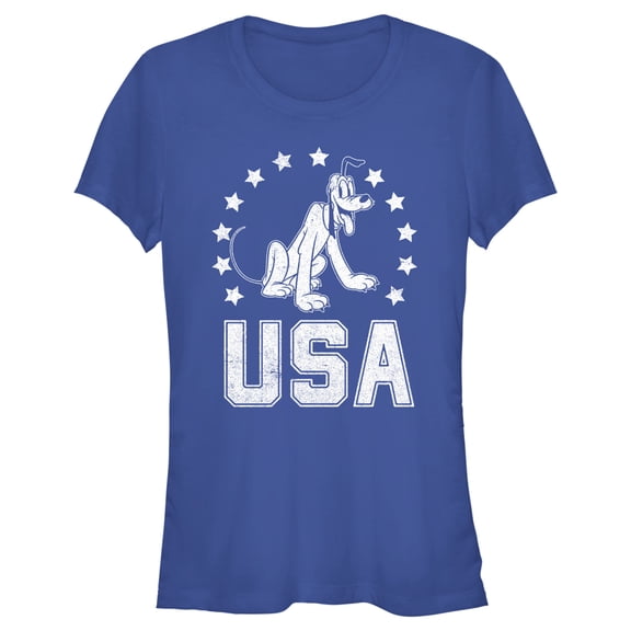 Junior's Mickey & Friends Fourth of July USA Pluto Graphic Tee Royal Blue Small