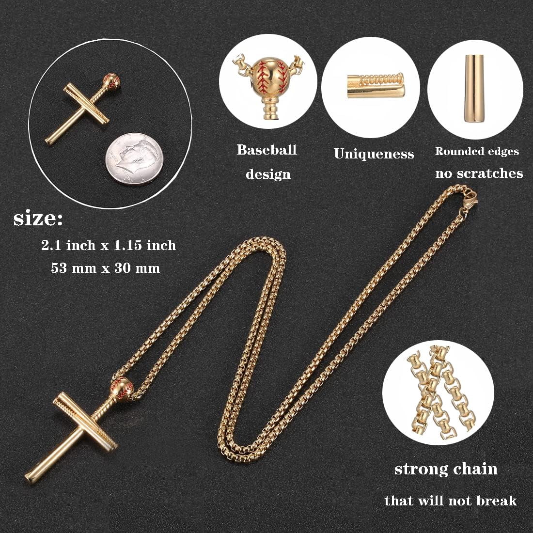 Baseball Cross Necklace For Men & Boys - Stainless Steel Pendant With Chain, Sports Jewelry Gift