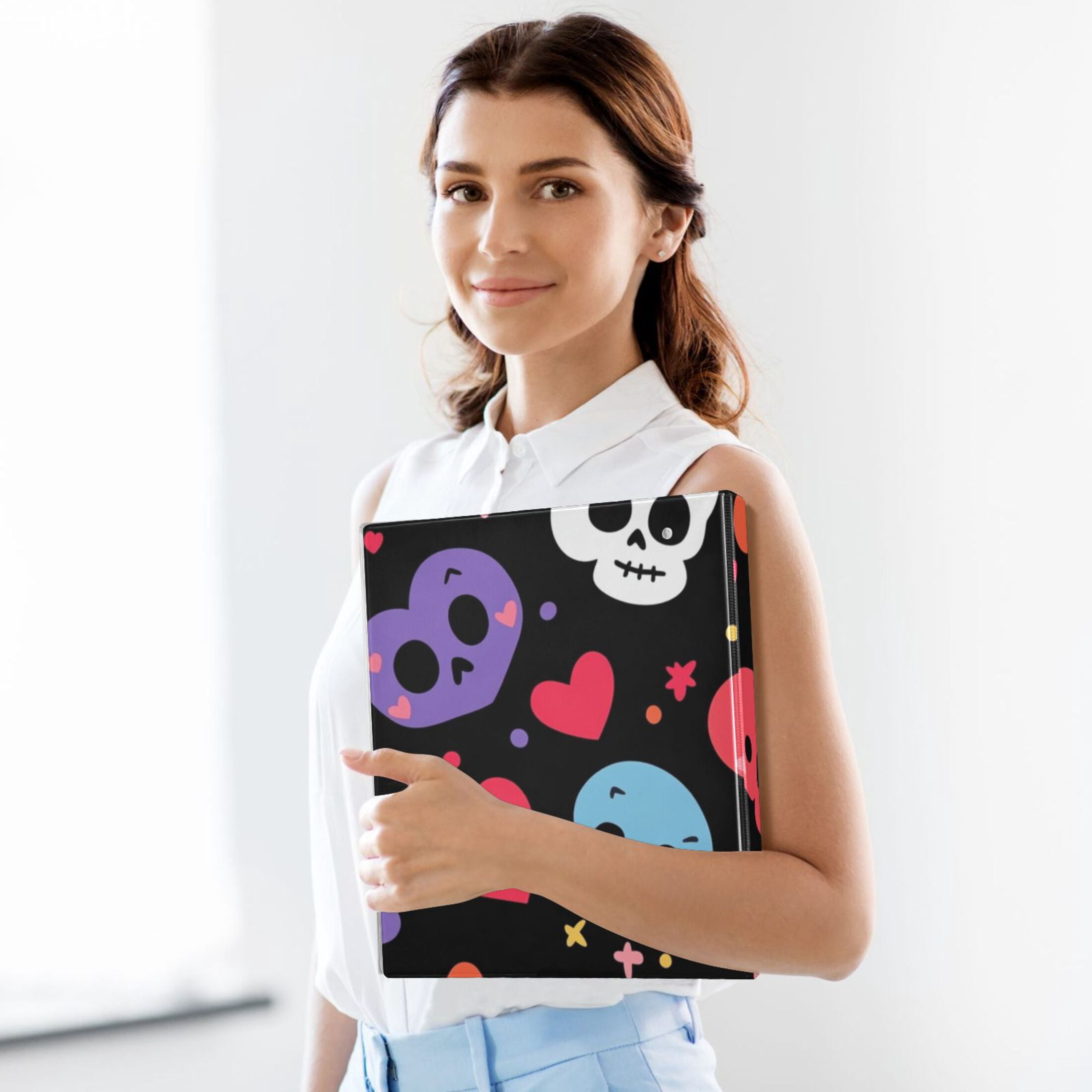 Hearts Skulls 3 Ring Binders 1.5 inch Hardcover File Folders with Interior Pockets A4 Size Organizer for School Office Hospital