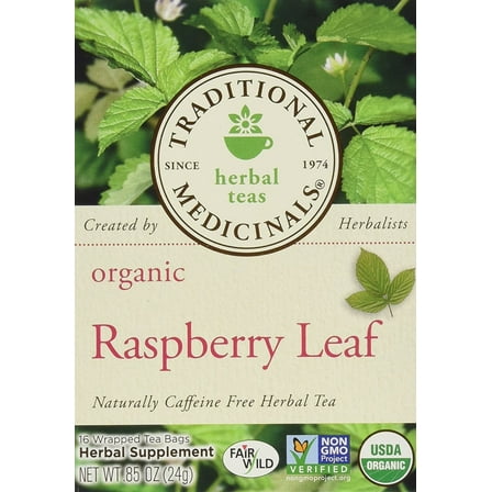 Traditional Medicinals Organic Raspberry Leaf Herbal Tea Caffeine Free, 16 ct. (Pack Of 3)