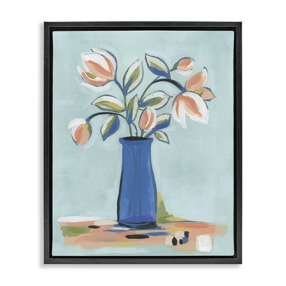 Stupell Industries Pink & Blue Modern Bouquet Plants & Flowers Painting Black Floater Framed Canvas Art Print Wall Art, 17 x 21