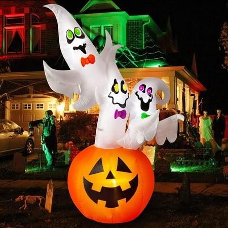 6FT Halloween Inflatables Outdoor tions, 3 Ghosts with Pumpkin Lights ...