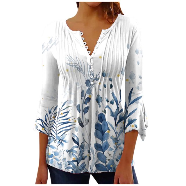 Blouses à Manches Courtes pour Femmes Mode Imprimée Décontractée Col en V T-Shirt Ample Blouse Hauts à Manches Courtes pour Femmes