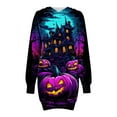 thumbnail image 4 of gljltg Women's Halloween Printed Loose All-match Hooded Double Pocket Sweater Dress for Women, Fall Winter, Suitable for Leisure, Party, Daily, Home, Beaches, Travel, Work, Gatherings, 4 of 7