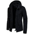 thumbnail image 1 of CEHVOM Men Solid Casual Hooded Zipper Buttons Turndown Pocket Cardigan Jacket Coats, 1 of 8