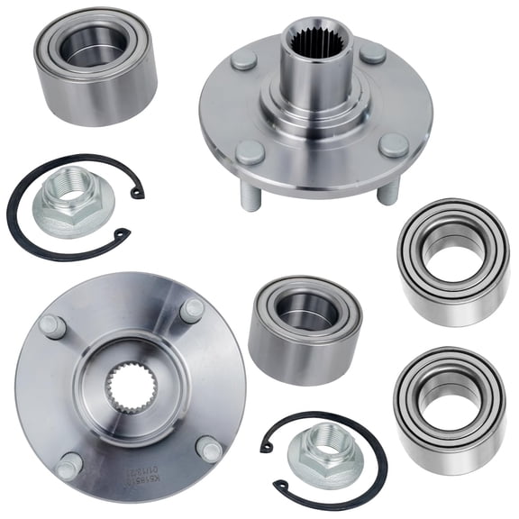 Detroit Axle - 4pc Wheel Bearings for 00-08 Ford Focus [Rear Drum Brake Models] 2 Front Wheel Bearing Hubs Assembly 2 Rear Wheel Bearings Assembly 2001 2002 2003 2004 2005 2006 2007 Replacement