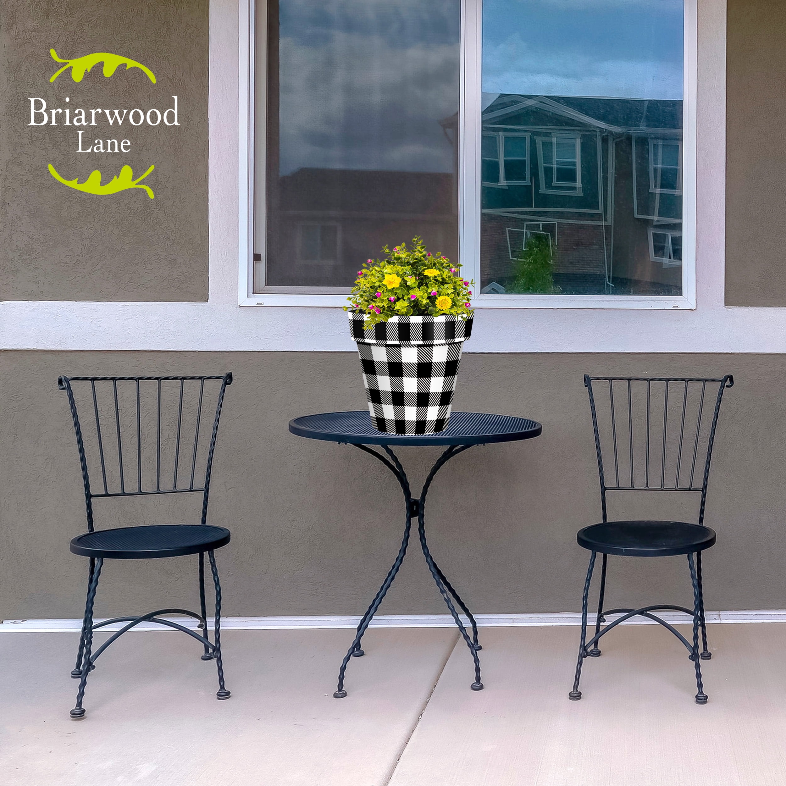 Briarwood Lane Everyday Planter 11.75" x 11" x 11" Black and White Buffalo Check Medium Planter