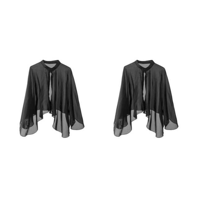 kurtrusly Cardigans en Chiffon Boho à la Mode pour Femmes Veste Ample Transparente Poncho Noir 140x53cm 2Ensemble