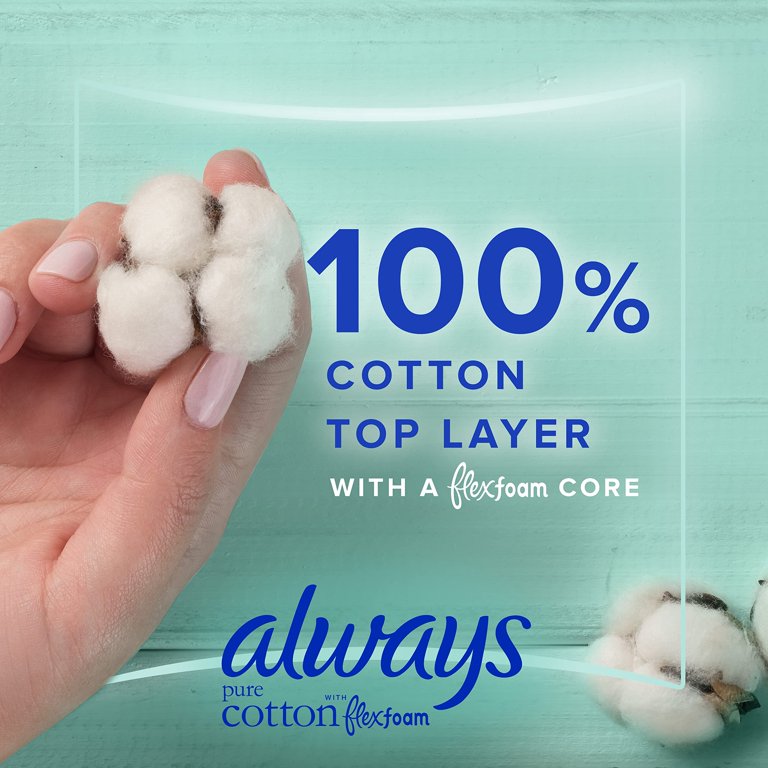 Always Pure Cotton, Feminine Pads For Women, Size 5 Extra Heavy Overnight  Absorbency, Multipack, With Flexfoam, With Wings, Unscented, 18 Count x 3  Packs (54 Count total) : : Health & Personal Care