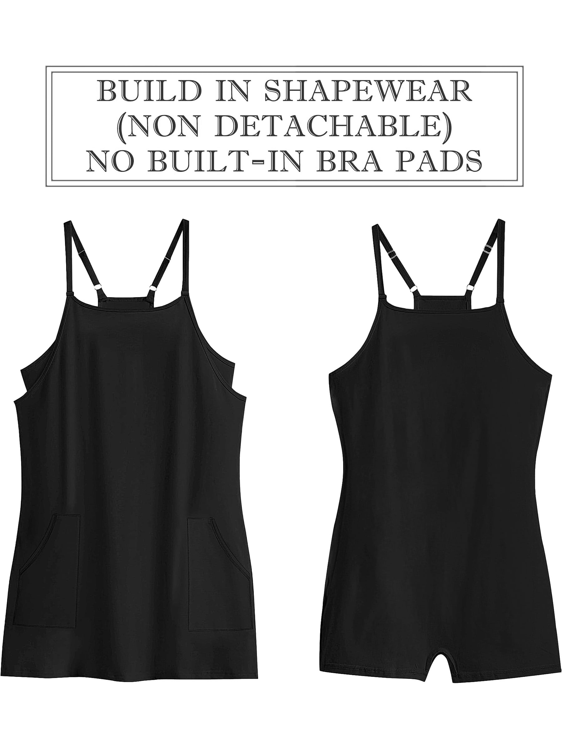 ANRABESS Women's Athletic Dress with Built in Shorts Spaghetti Strap Mini Romper Dress with Pockets, Summer Tennis Workout Dress