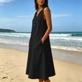 thumbnail image 6 of Atogsazn Womens Summer V Neck Dress Dressy Casual Button Sleeveless Midi Dresses Flowy A-Line Sundress with Pocket Beach Black XXL Fashion, 6 of 8