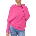 thumbnail image 1 of Youkk Off Shoulder Draped Jumpers Soft And Cozy Fall Sweaters For Women Easy To Clean And Care Polyester Pink, 1 of 6