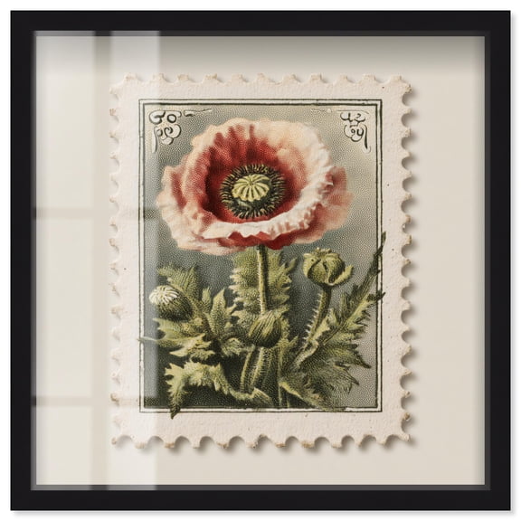 Postal Bloom I Shadowbox Print Cute Art Prints by Art Remedy, Black Frame, 12 x 12