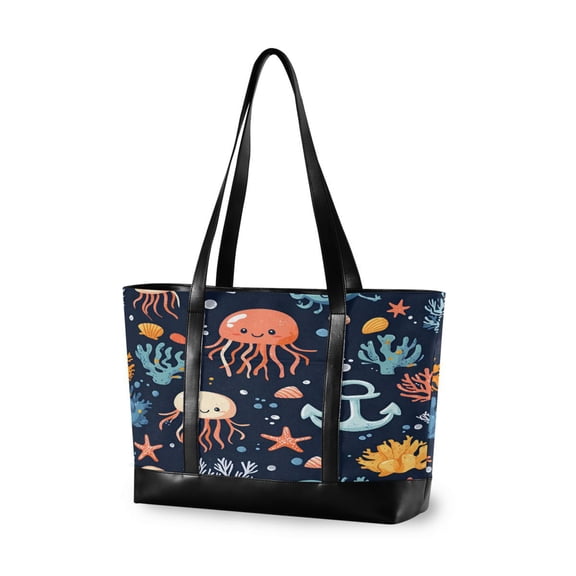 FORMRS Canvas Laptop Tote Bag for Women with 15.6" Computer Compartments Shoulder Handbag, Red Jellyfish