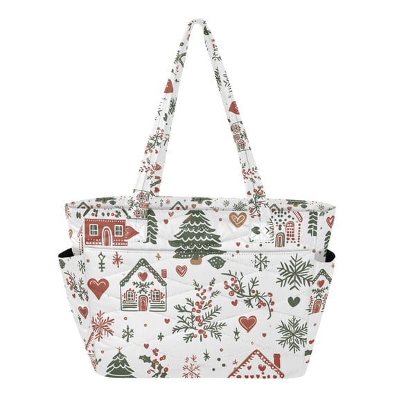 FORMRS Tote Bag for Women Quilted Large Capacity Travel Work Carry On Shoulder Handbag, White Nordic Christmas House