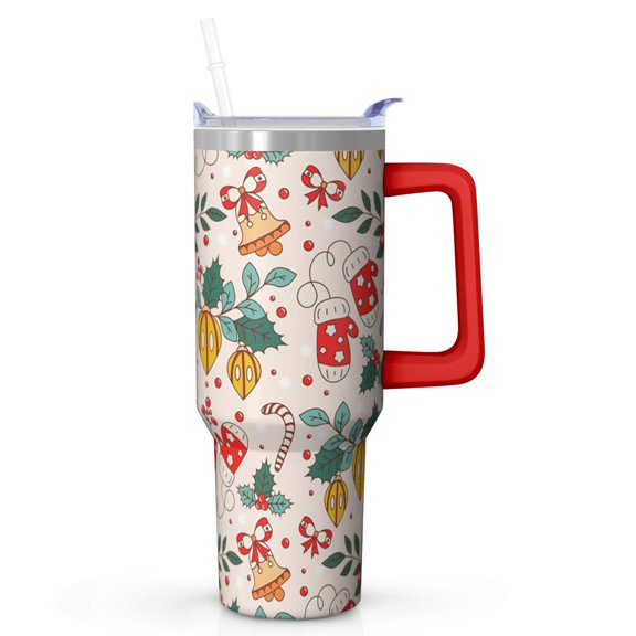 40oz Xmas Tumbler with Lid and Straw, Cute Reindeer Stainless Steel Insulated Cup Holiday Gift