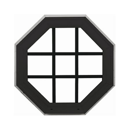 Shed Windows and More 22" Octagon Double Pane Window With Grids, Black front and White back Vinyl, Argon Gas, Low-E Glass