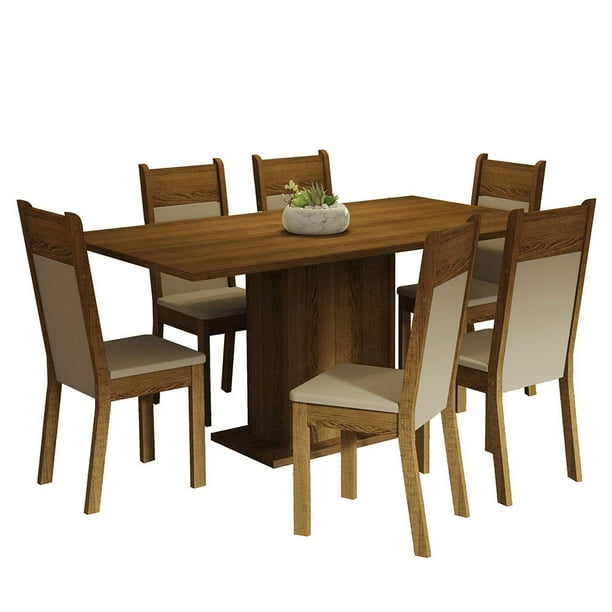 Juego de Comedor Augusta MADESA Mesa Tablero de Madera 6 Sillas Marrón Crema Beige