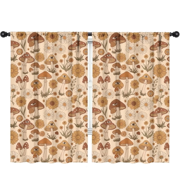 Blackout Kids Curtains,Mushroom and Eye Cream Pattern Children's Insulated Curtains Set Of 2,Bedroom Essentials,Toddler Room Decor 52"x84"