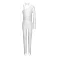 thumbnail image 4 of Aiihoo Kids Cat Outfit Set Shiny Rhinestones Jumpsuit with Tail Dancewear Single Long Sleeve Unitards Ivory 6, 4 of 5