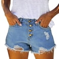 CQONEPT Denim Shorts for Womens Distressed Hem Edge Button Cut Off ...
