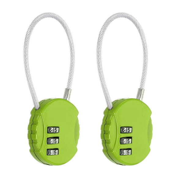 Uxcell 2-Pack Combination Padlock, Zinc Alloy 3 Digit Password Round Shaped Cable Luggage Combo Lock Outdoor Keyless Lock [Green]