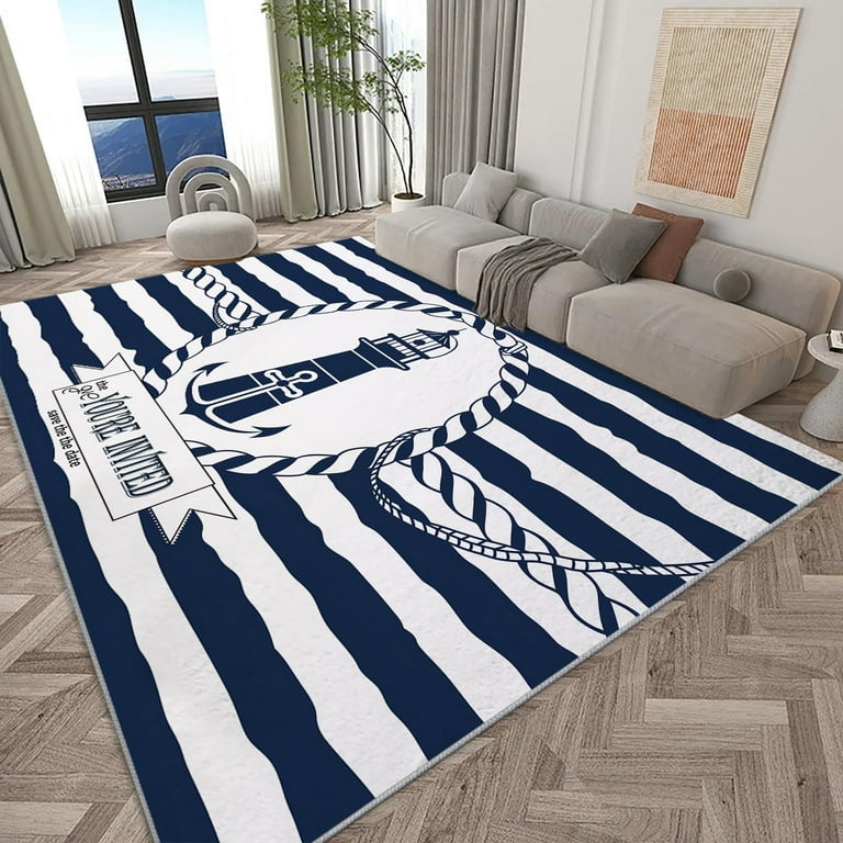 Living Room Area Rugs, Sea Theme Lighthouse Anchor Printed Rug