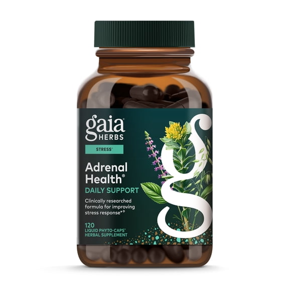 Gaia Herbs Adrenal Health Daily Support - Herbal Supplement with Ashwagandha, Holy Basil & Schisandra - Help Maintain Healthy Energy & Stress Levels* - 120 Vegan Liquid Phyto-Caps (60 Servings)