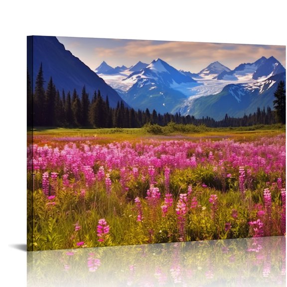 Acheng Nature Landscape Wall Art Purple Lavender Field Canvas Art Print Mountain Lake Scenery Wall Decor Framed National Park Picture Modern Art for Home Office Kitchen Decoration 20x16in