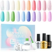Perfect Summer Gel Nail Polish Kit, 20 Candy Green Blue Pink Colors with No Wipe Glossy Matte Top Coat Base Coat, Soak off UV Gel for Home Salon Gift