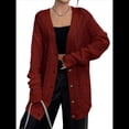 thumbnail image 2 of Cárdigan de Punto para Mujer, Larga, Abierto, con Botones, Suéter de Punto Vino Tinto M, 2 of 7