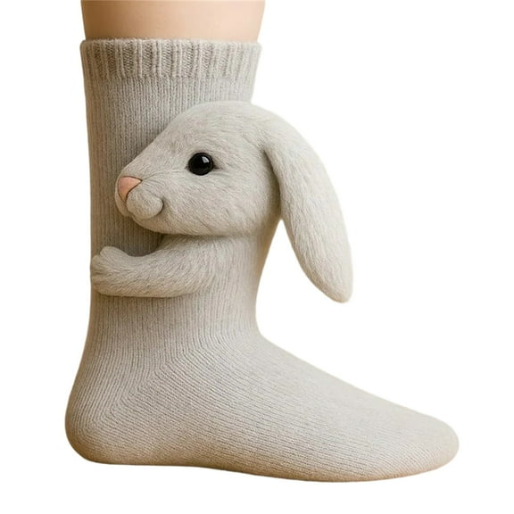 3D Knit Animal Socks, Cute Plush Animals Design Sock, Double-layer Cotton, Funny Warm and Soft Long Stocking Stuffers Socks (Bunny)