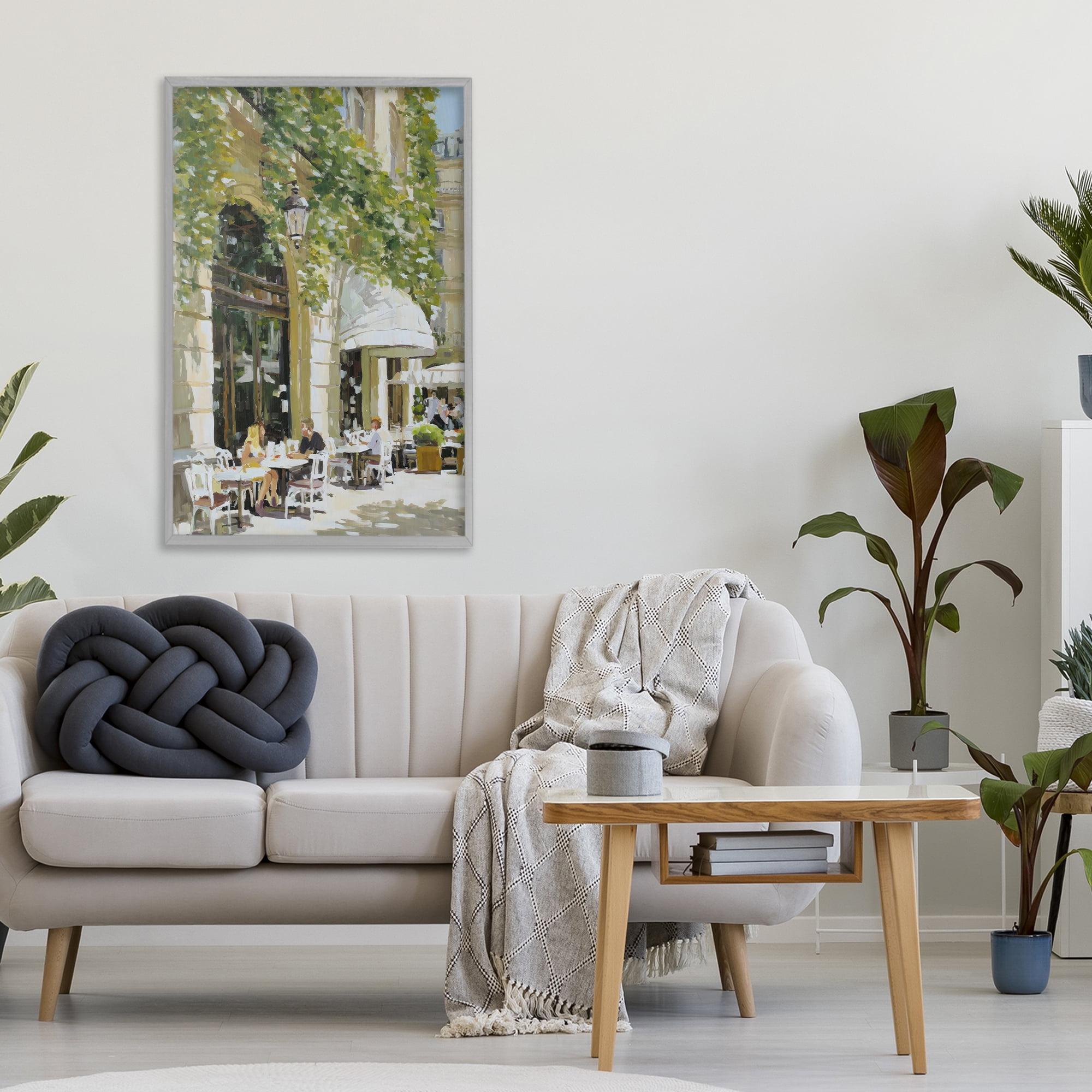 Stupell Industries Sunny Day Cafe Terrace Gray Framed Giclee Art, design by Petal Prints Design