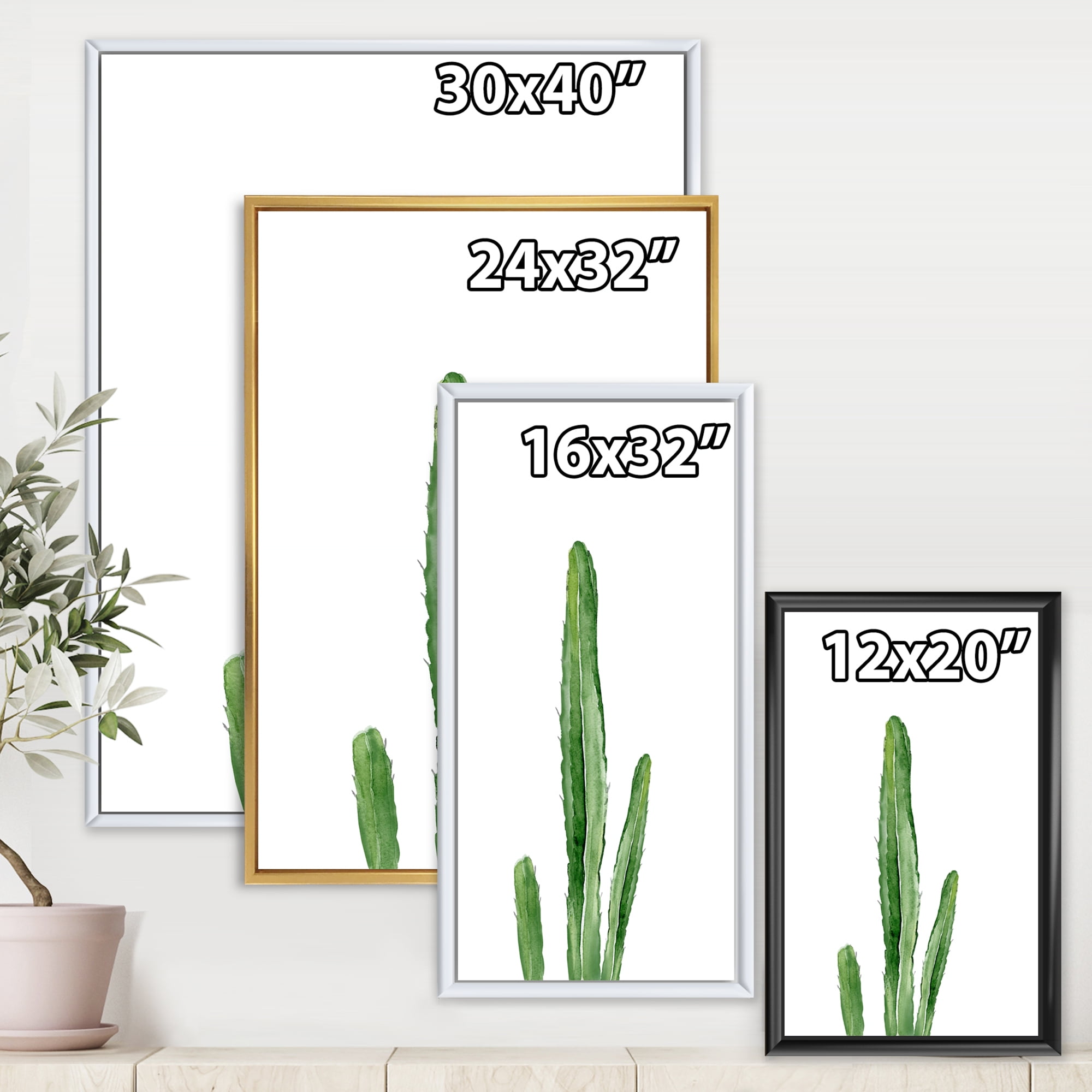 Designart 'Green Cactus South Western Plant' Tropical Framed Canvas Wall Art Print