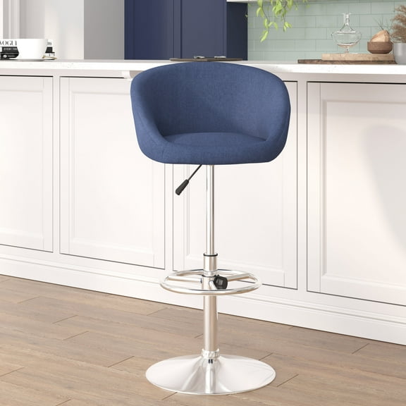 Emma Oliver Blue Fabric Adjustable Height Barstool with Barrel Back