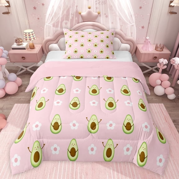 jejeloiu Kawaii Avocado Fruit Twin Comforter Sets,Cute Flower Daisy Bedding Set For Girls Teens Reversible 2 Pieces