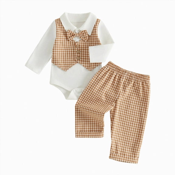 mgoYE Baby Boy Clothes Set Infant Bow Tie Button Down Shirt Bodysuit Top Pants 2Pcs Fall Winter Outfit