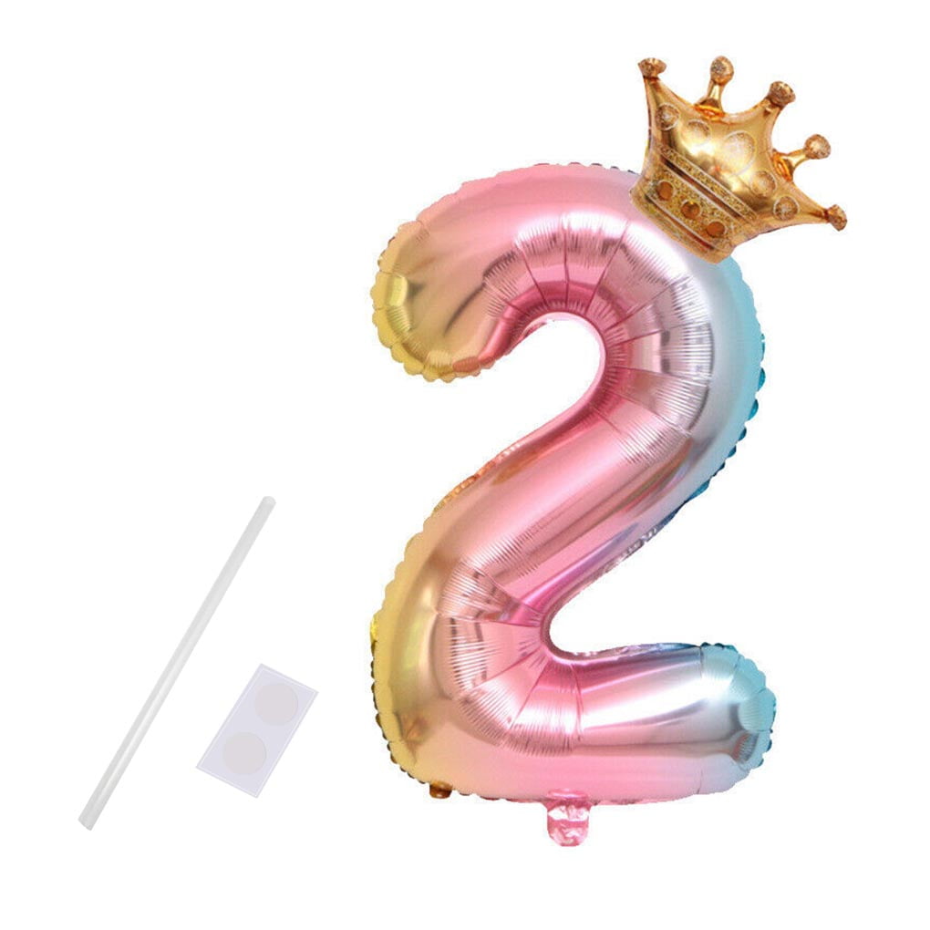 2 PCS Gradient Color Number Foil Rainbow Digit Birthday Party Decor Balloons