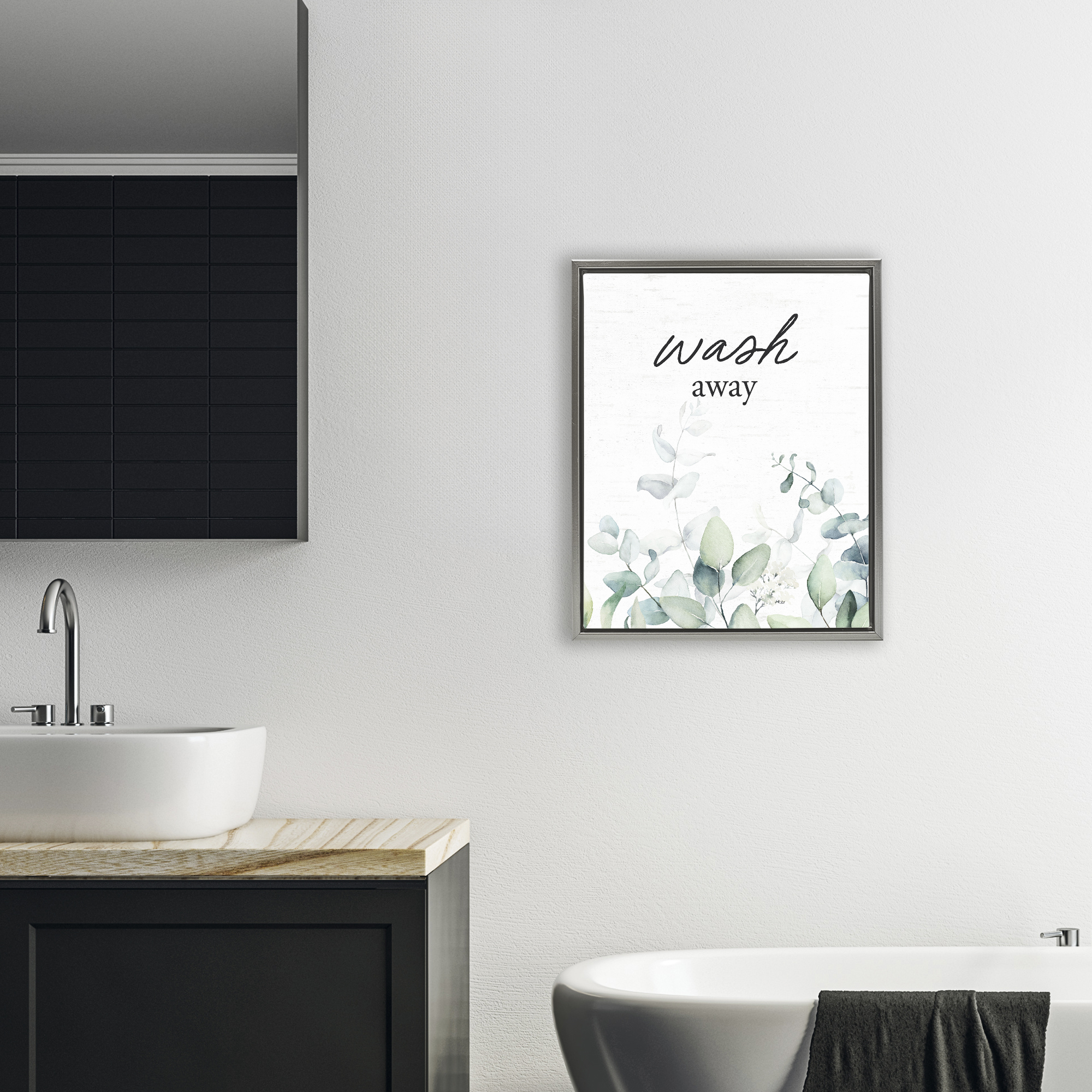 Wash Away Eucalyptus Gray Framed Floater Canvas Wall Art, design by Lettered and Lined