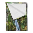 thumbnail image 2 of Waterfall Soft Flannel Fleece Throw Blanket, Water Falls to Lake Above Rock Umbrella Covered with Botanic Plants Photo, Cozy Plush for Indoor and Outdoor Use, 50" x 70", White and Green, by Ambesonne, 2 of 5