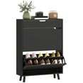 thumbnail image 1 of HOMCOM Armoire à Chaussures Étroite Armoire de Rangement pour Chaussures avec 2 Tiroirs Basculants, Noir, 1 of 10