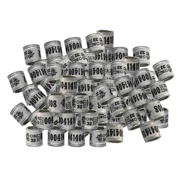 100 anillos de aluminio para pata de paloma de carreras de aves, numerados de forma diferente, 2022 blanco