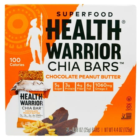 Health Warrior, Inc., Superfood Chia Bars, Chocolate Peanut Butter, 5 Bars, 0.88 oz (25 g)