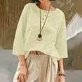 thumbnail image 2 of Diufon Linen Tops for Women 3/4 Sleeve Button Crew Neck Boho Shirts Casual Loose Summer Spring Blouse, 2 of 9