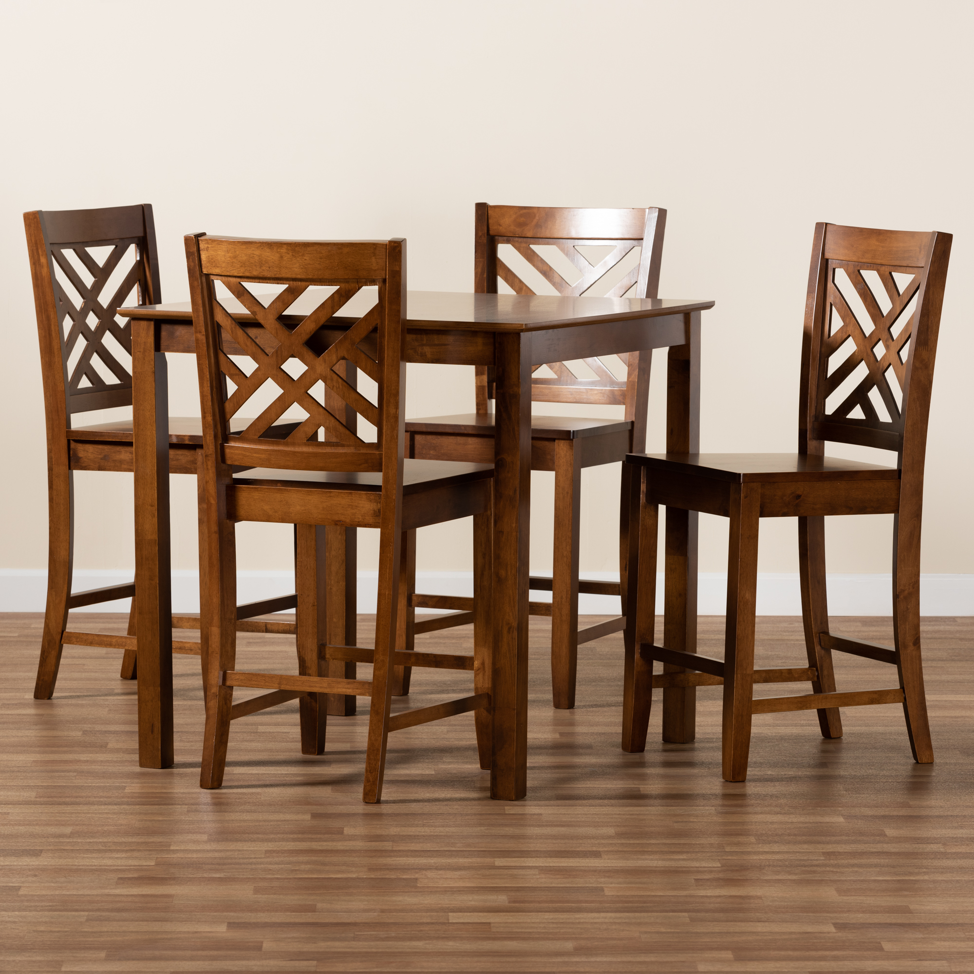 Baxton Studio Caron Modern and Contemporary Walnut Brown Finished Wood 5-Piece Pub Set