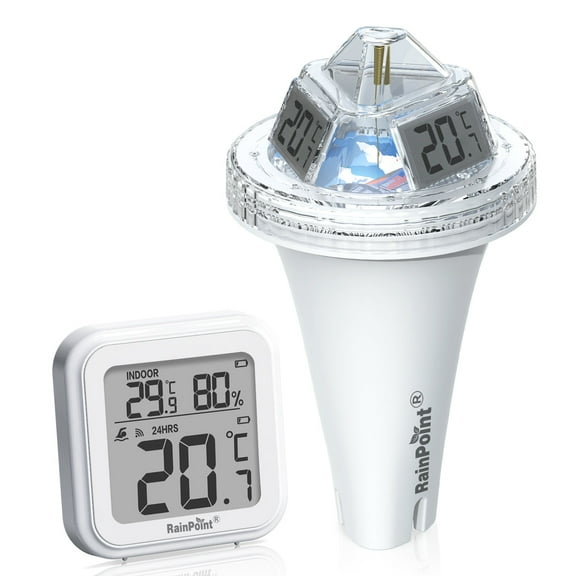 RainPoint Anti-Fog 360° Reading 3 Displays Wireless Floating Pool Thermometer with Indoor Display
