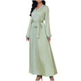 thumbnail image 2 of Uootdi Women's Satin Kaftan Dress V Neck Flowy Maxi Dress Loose Fit Evening Gown Elegant Party Wear Caftan Plus Size Cover Up Trendy Boho Beach Dress Multiple Solid Colors for Special Occasions, 2 of 7